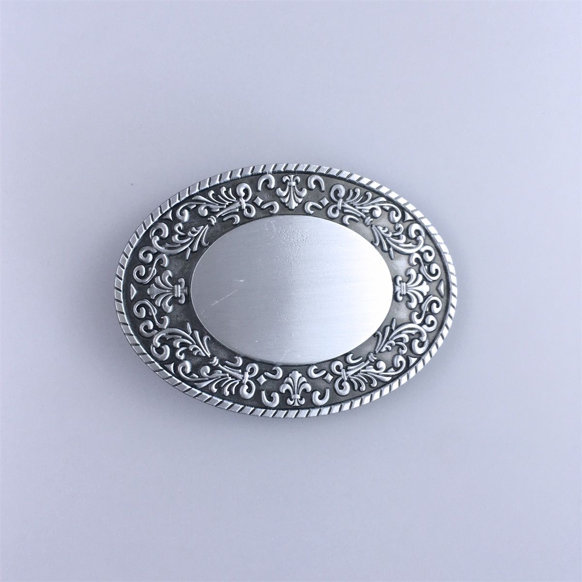 Vintage Style Cowboy Rodeo Rope Flower Oval Custom Blank Belt Buckle