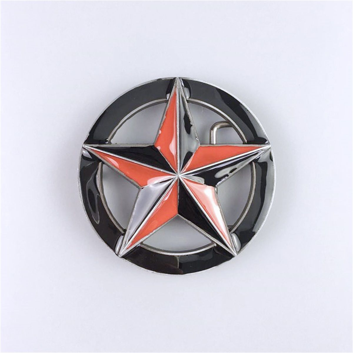 Vintage Black Red Enamel Circle Star Belt Buckle