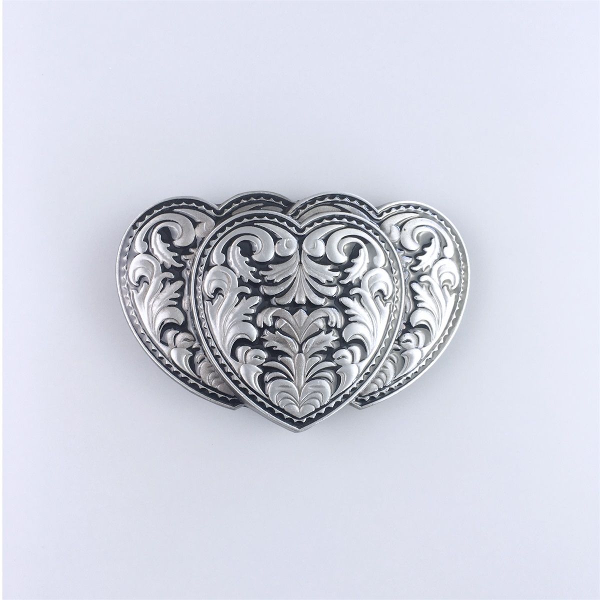 Black Enamel Triple Hearts Western Rodeo Belt Buckle