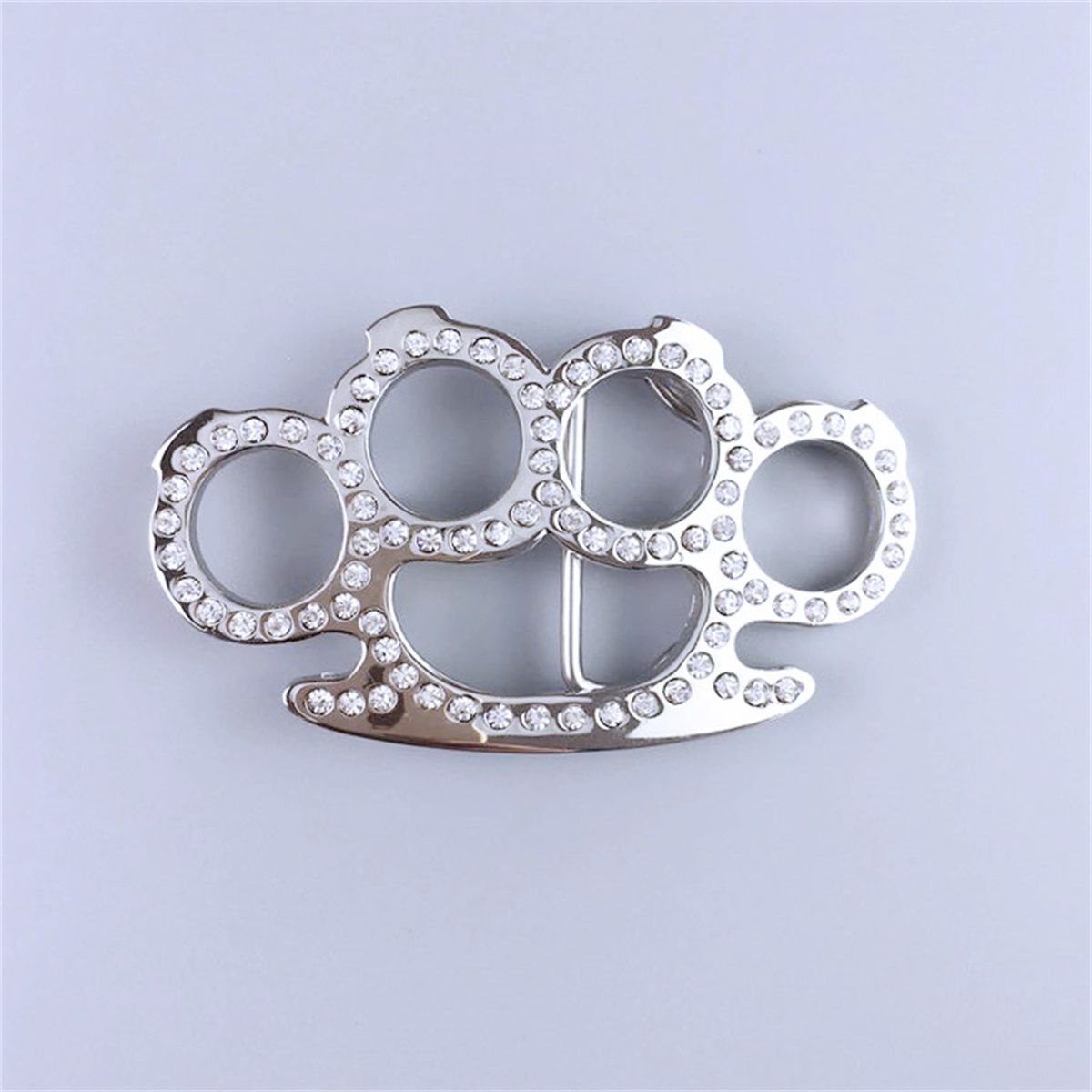 Bright Silver 3D Cut Out Rhinestones Belt Buckle