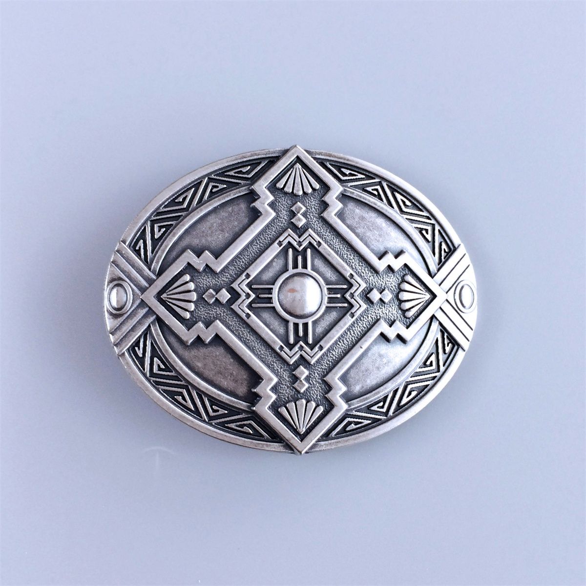 Vintage Silver Plated Oval Cross Celtic Knot Southwest Belt Buckle