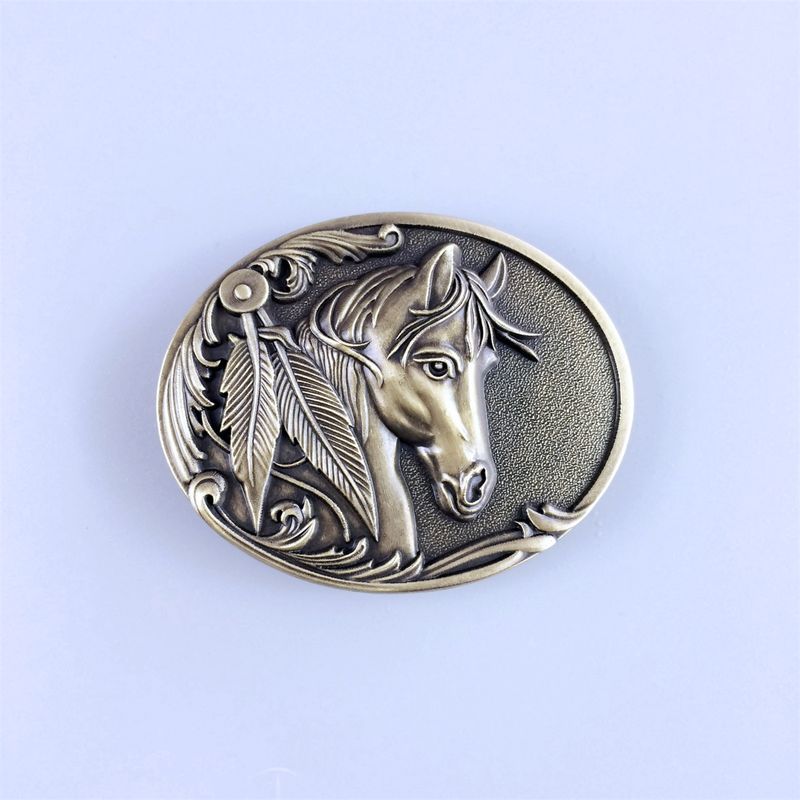 Vintage Bronze Plated Rodeo Horse Head Western Oval Belt Buckle BUCKLE-WT057AB
