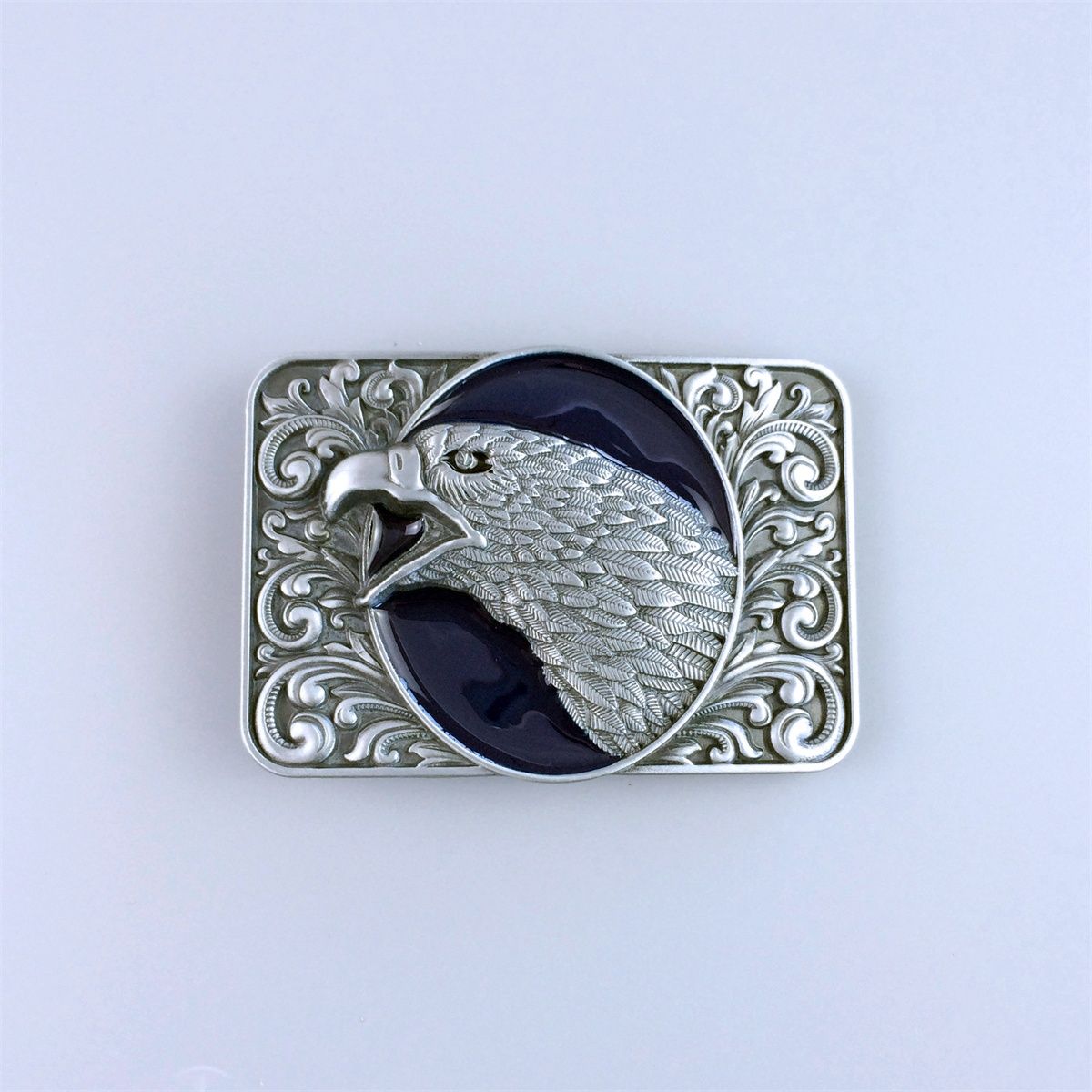 Vintage Blue Enamel Eagle Head Western Belt Buckle