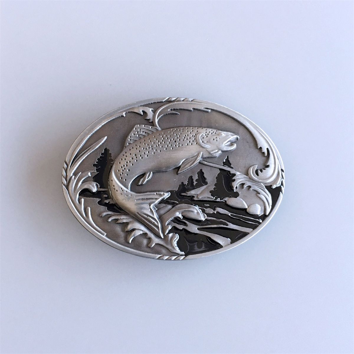 Vintage Style Fish Fishing Wildlife Fisherman Elephant Western Oval Belt Buckle Hebilla