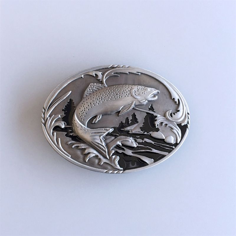 Vintage Style Fish Fishing Wildlife Fisherman Elephant Western Oval Belt Buckle Hebilla BUCKLE-WT069