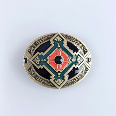 Vintage Bronze Plated Cross Celtic Knot Southwest Enamel Oval Belt Buckle