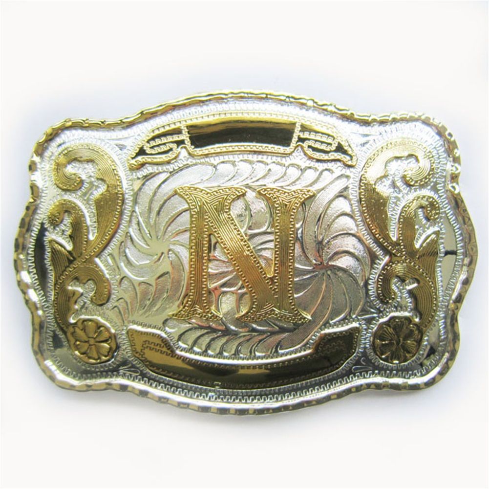 Large Size Initial Letter Western Cowboy Belt Buckle (Letter N)