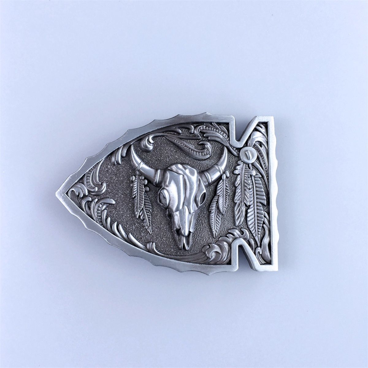 Antique Brushed Silver Arrowhead Bull Belt Buckle Hebilla