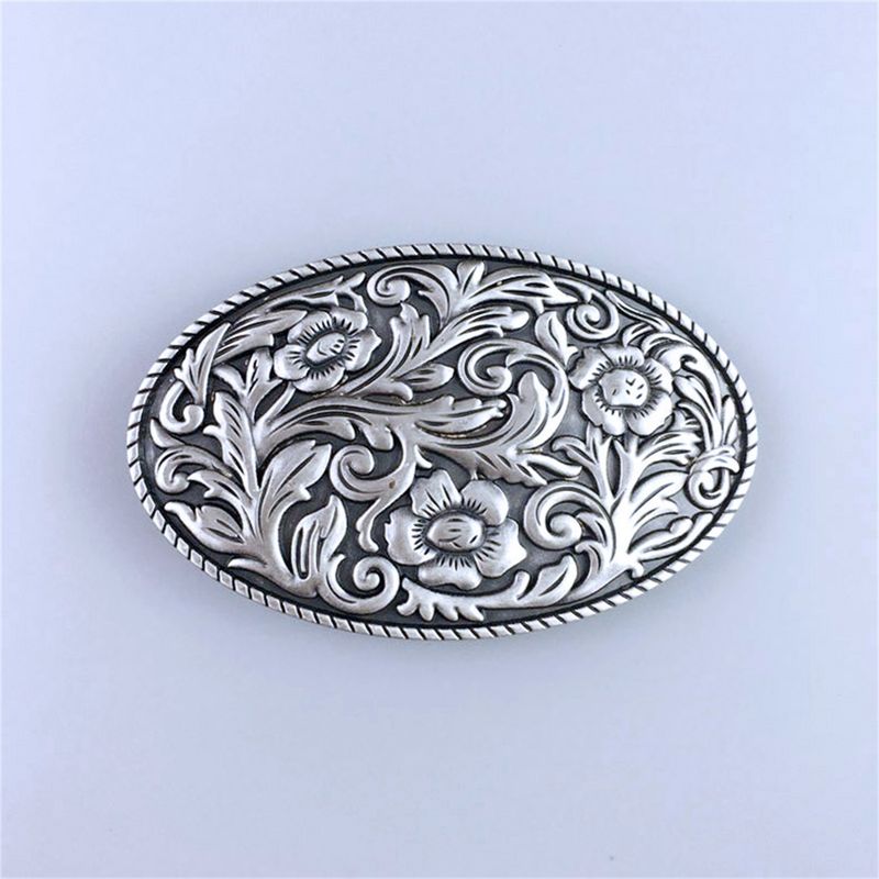Vintage Silver Plating Western Cowboy Cowgirl Flowers Oval Belt Buckle Hebilla BUCKLE-WT097SL