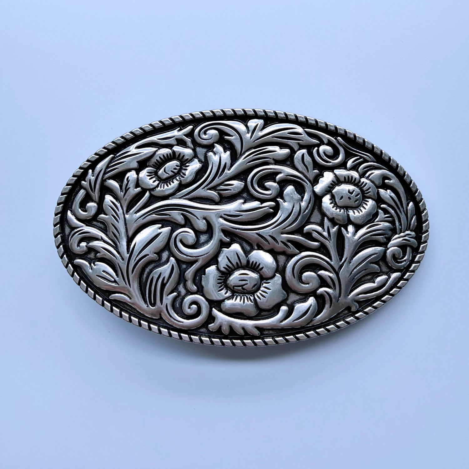 Vintage Silver Plating Western Cowboy Cowgirl Flowers Oval Belt Buckle Hebilla BUCKLE-WT097SL