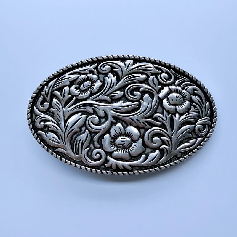 Vintage Silver Plating Western Cowboy Cowgirl Flowers Oval Belt Buckle Hebilla BUCKLE-WT097SL