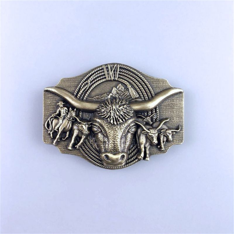 Vintage Bronze Plated Longhorn Bull Rodeo Western Belt Buckle Hebilla BUCKLE-WT098AB