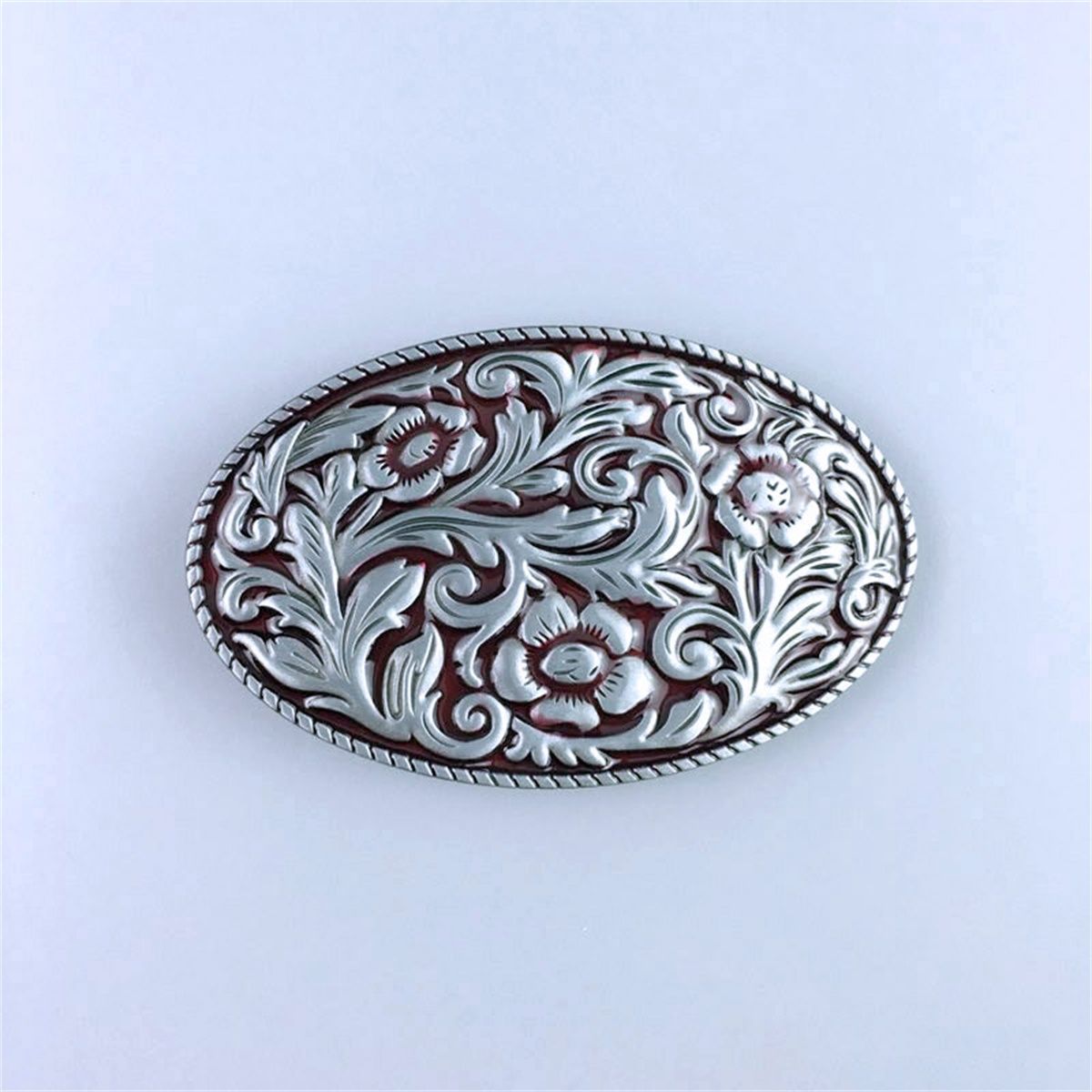 Vintage Red Enamel Cowboy Cowgirl Flower Oval Western Belt Buckle Hebilla