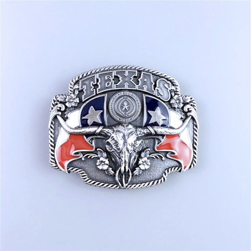 Vintage Silver Plated Longhorn Bull State Flags Western Belt Buckle Hebilla BUCKLE-WT100SL