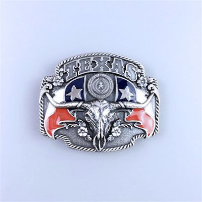Vintage Silver Plated Longhorn Bull State Flags Western Belt Buckle Hebilla BUCKLE-WT100SL