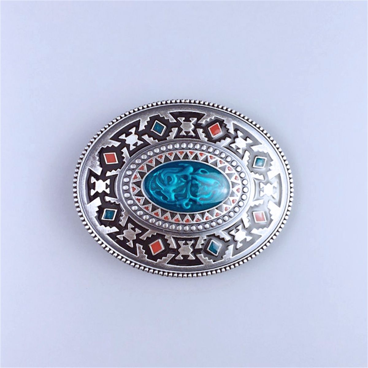 Vintage Silver Plated Celtic Totem Oval Southwest Belt Buckle Hebilla