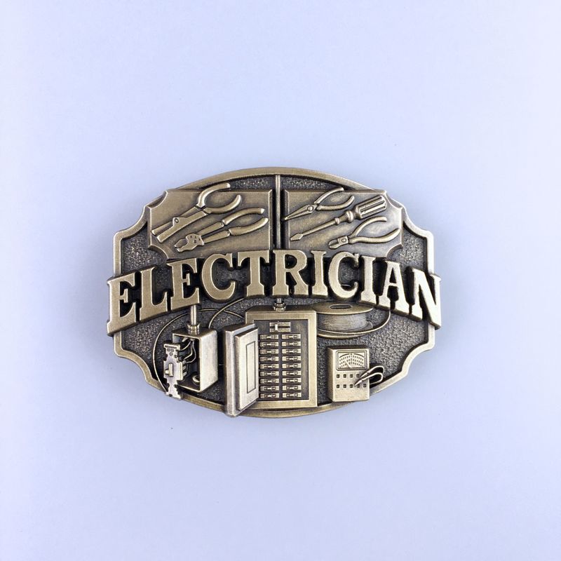 Vintage Bronze Plated Electrician Trades Tradesman Belt Buckle Hebilla BUCKLE-WT124AB