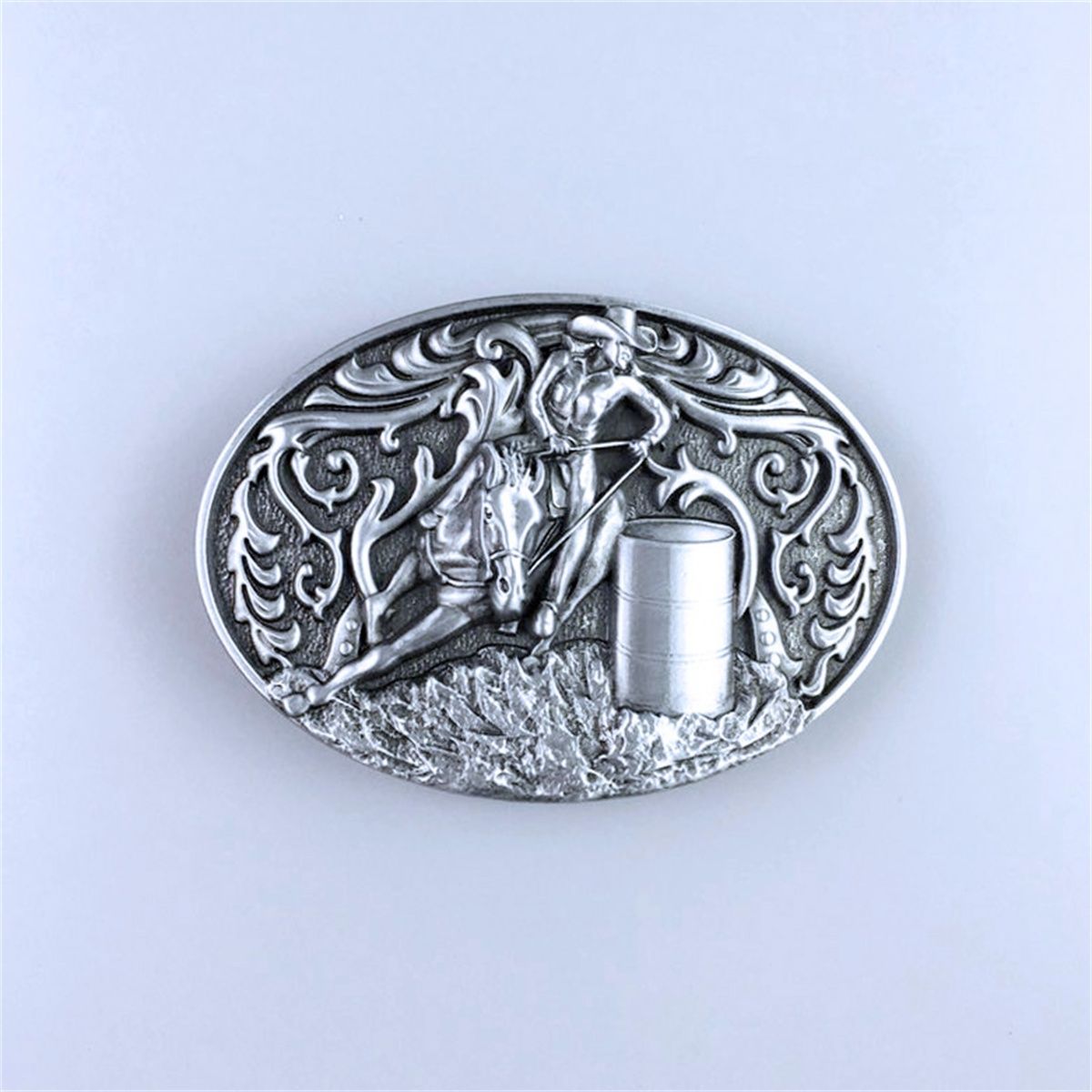 Antique Brushed Silver Rodeo Horse Racing Cowgirl Western Belt Buckle Hebilla