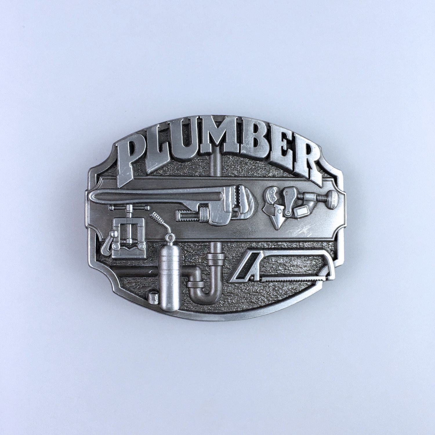 Antique Silver Plumber Trades Tradesman Belt Buckle Hebilla