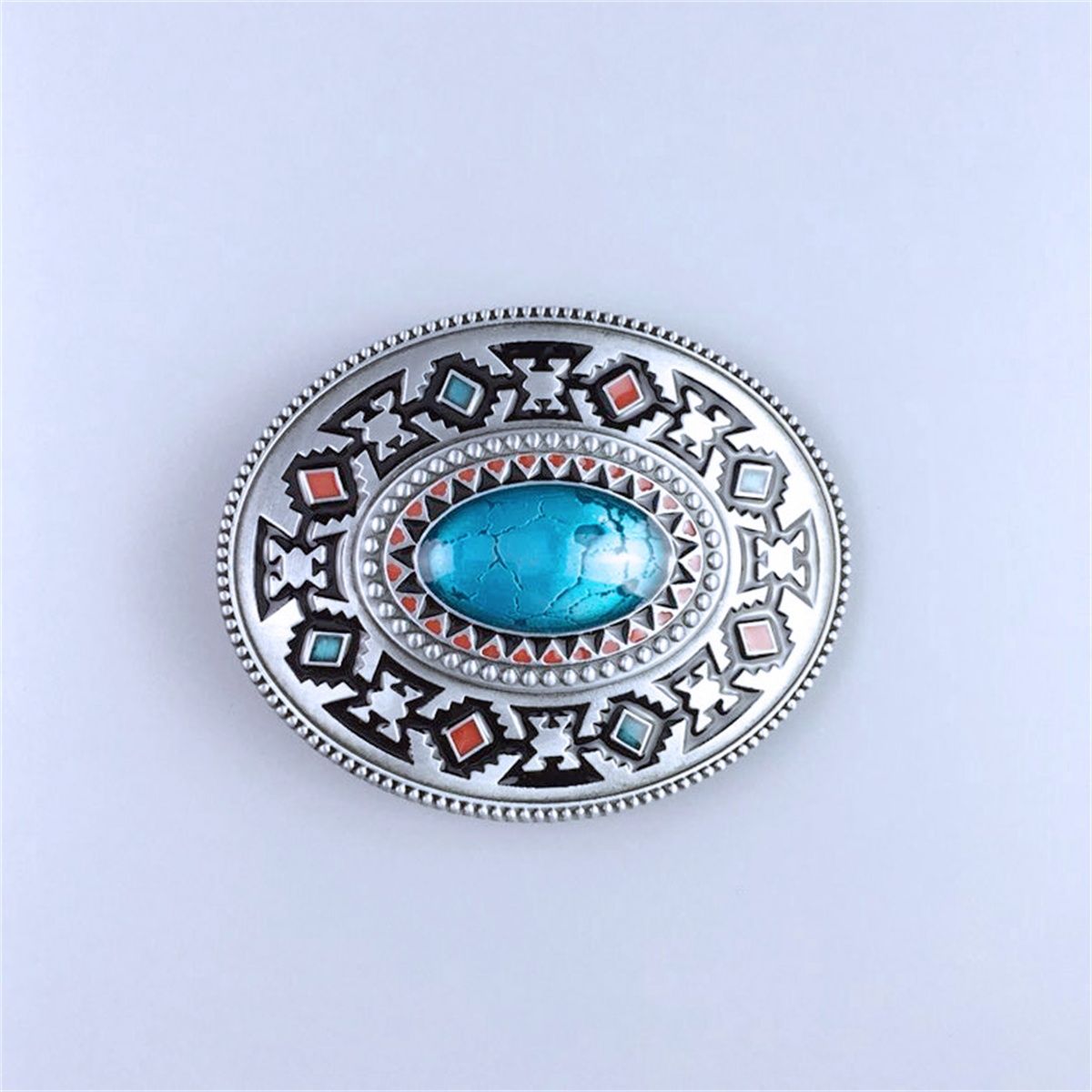 Antique Silver Vintage Enamel Celtic Oval Southwest Belt Buckle Hebilla