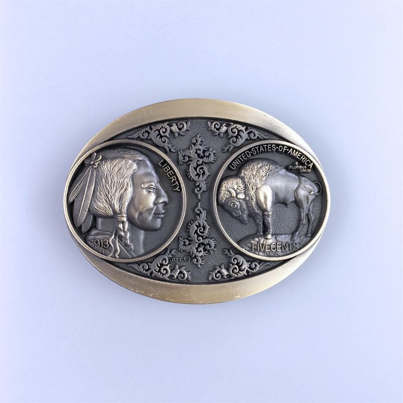 Vintage Bronze Plated Western Chief Bull Oval Belt Buckle Hebilla BUCKLE-WT112AB