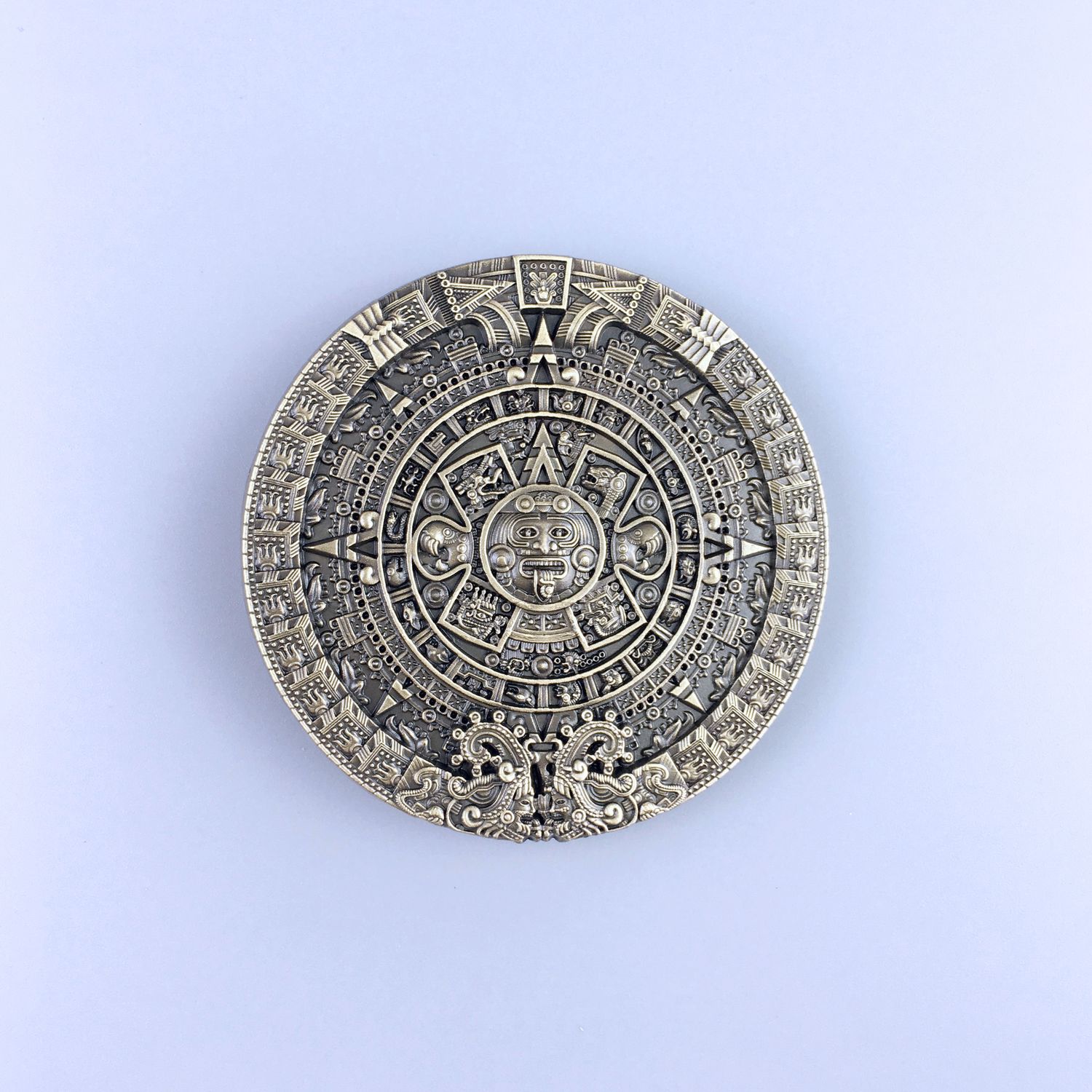 Vintage Bronze Plated Aztec Calendar Belt Buckle Hebilla