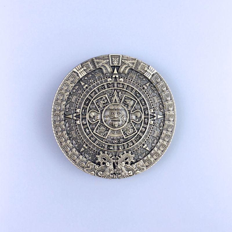 Vintage Bronze Plated Aztec Calendar Belt Buckle Hebilla BUCKLE-WT126AB