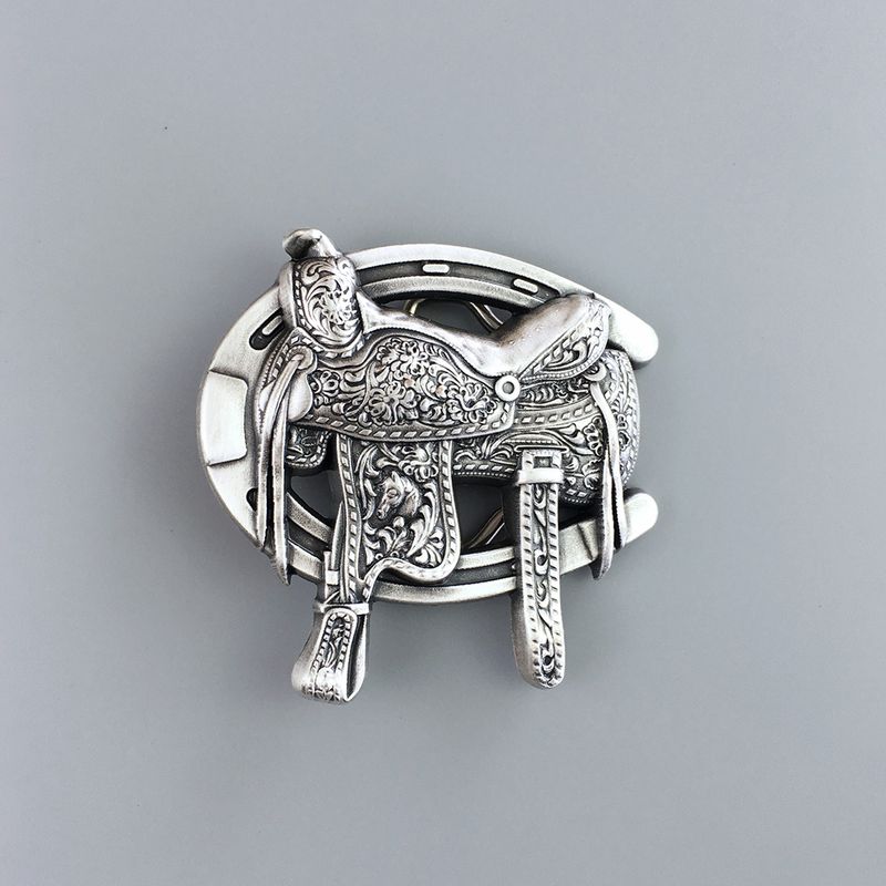 Vintage Silver Plated Saddle Horse Shoe Western Cowboy Cowgirl Belt Buckle BUCKLE-WT140SL
