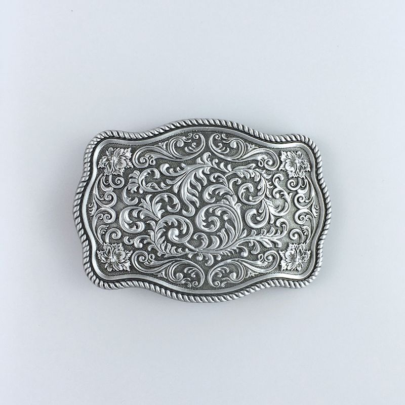 Antique Brushed Silver Cowboy Flower Pattern Belt Buckle Hebilla BUCKLE-WT142AS