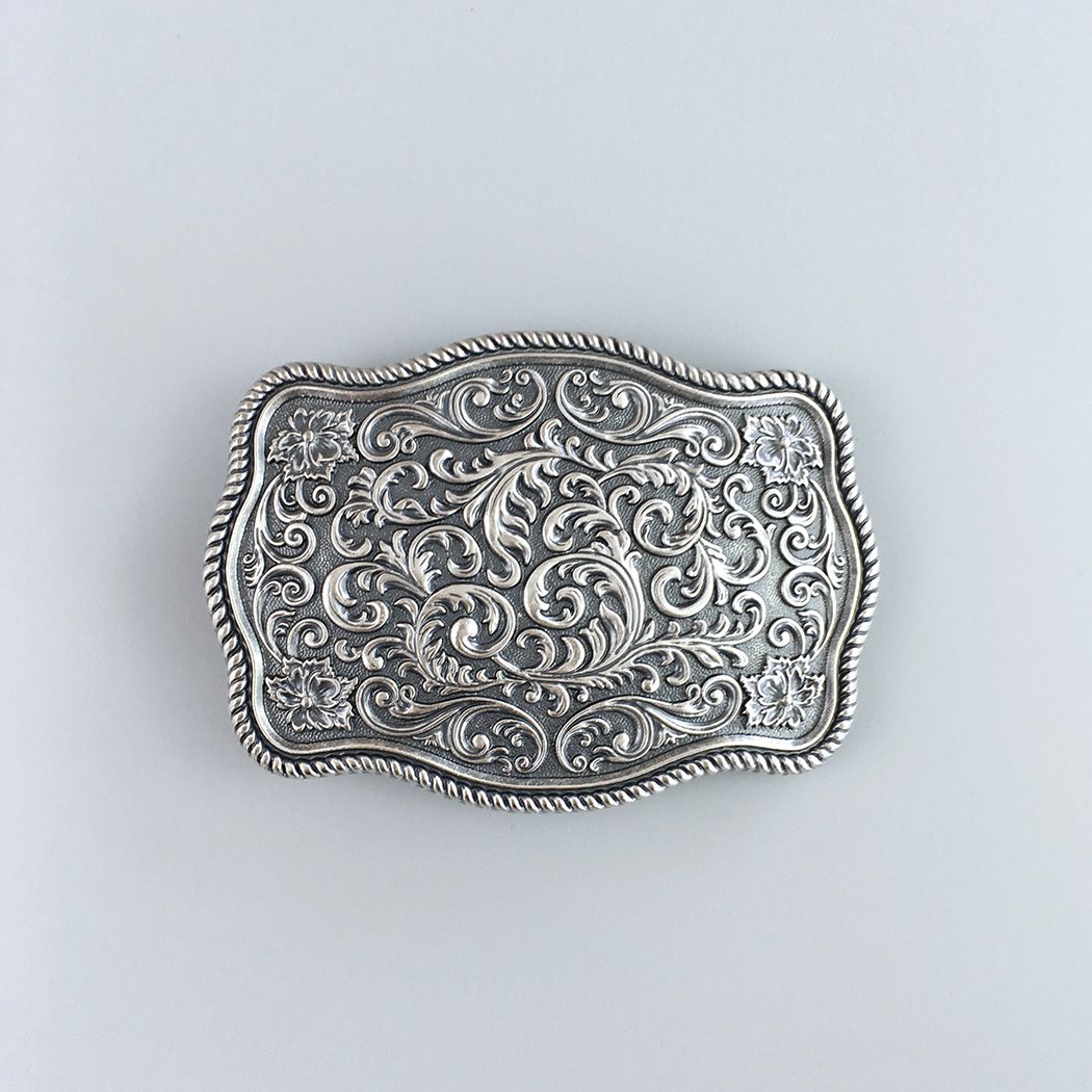 Vintage Silver Plated Southwest Flower Pattern Belt Buckle