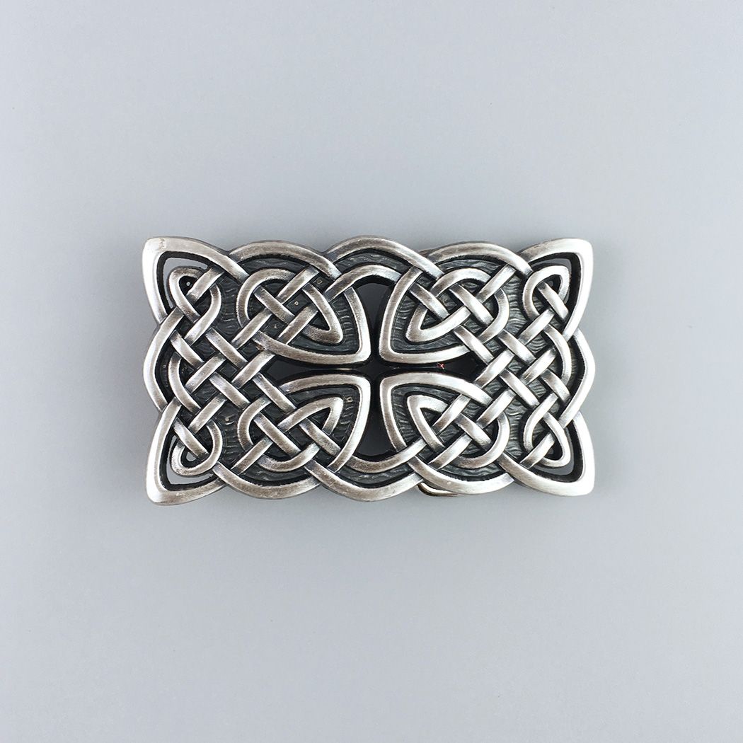 Vintage Silver Plated Rectangle Celtic Braided Cross Knot Belt Buckle Hebilla