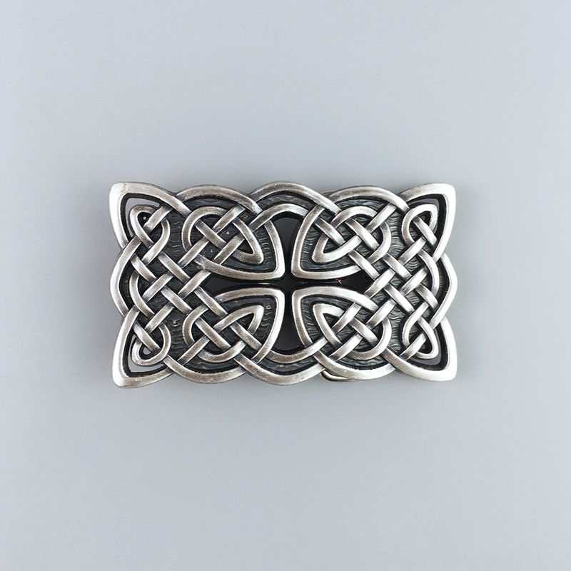 Vintage Silver Plated Rectangle Celtic Braided Cross Knot Belt Buckle Hebilla BUCKLE-WT133SL