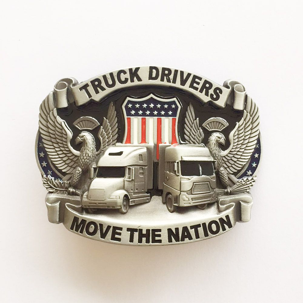 Antique Silver Enamel Nation Road Truck Driver Belt Buckle BUCKLE-3D044