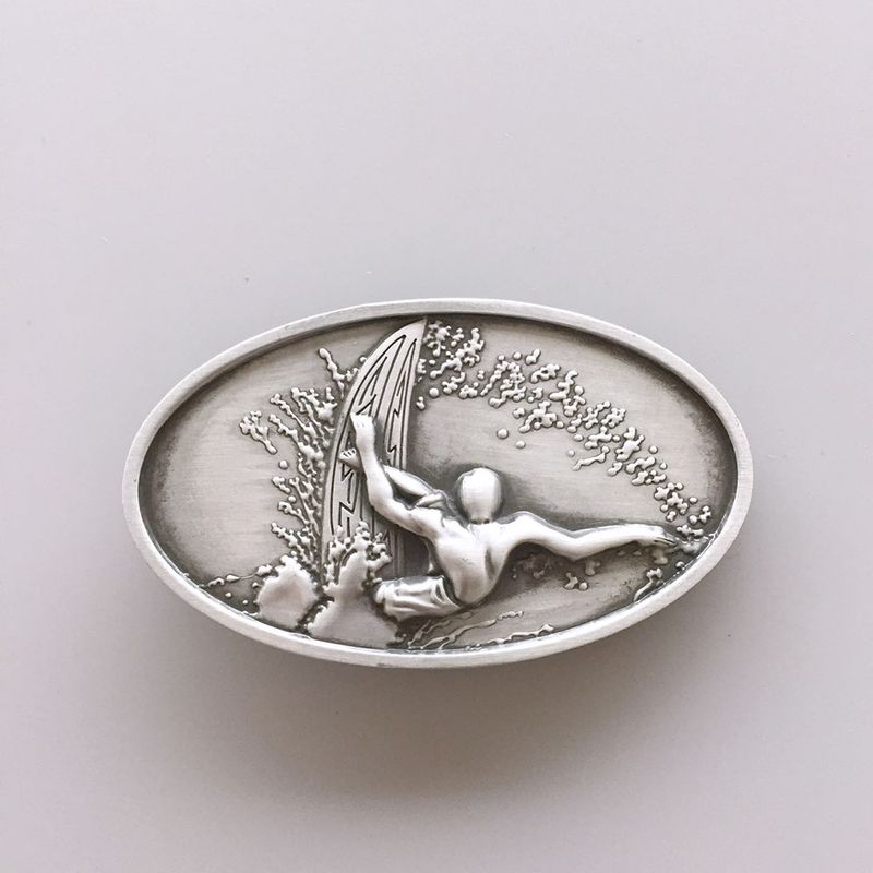 Vintage 3D Surfing Boy Sport Oval Belt Buckle Gurtelschnalle Boucle de ceinture Hebilla BUCKLE-3D035AS