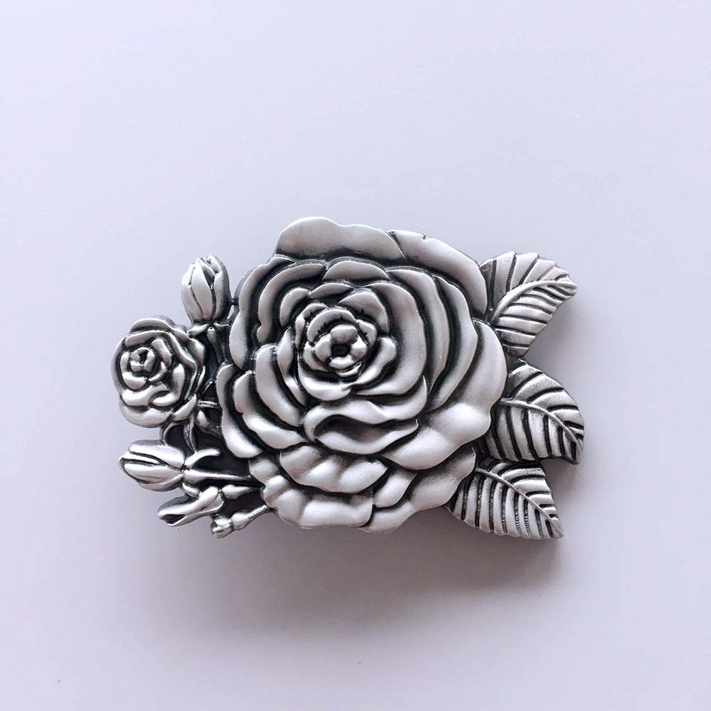 Vintage 3D Sculpt Western Rose Flower Belt Buckle