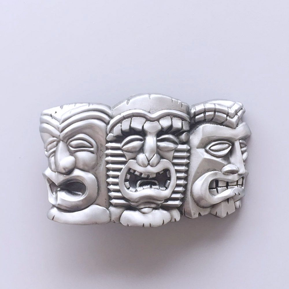 Vintage Three Tribal Tiki Tikki Masks Hiawaii Belt Buckle
