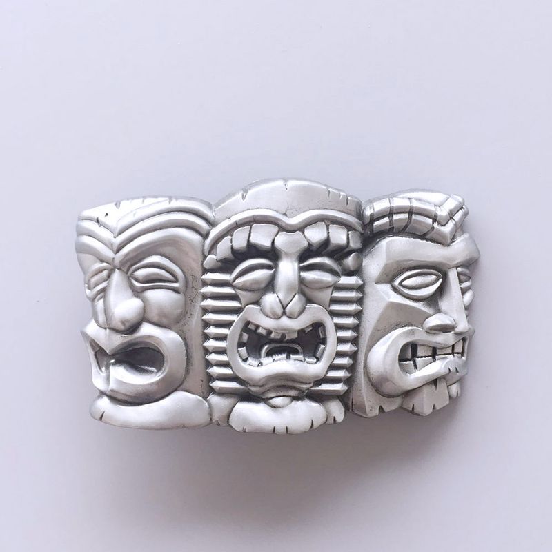 Vintage Three Tribal Tiki Tikki Masks Hiawaii Belt Buckle BUCKLE-3D049