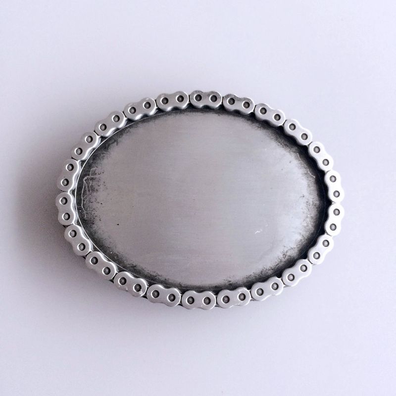 Antique Silver Chain Oval Blank Belt Buckle
