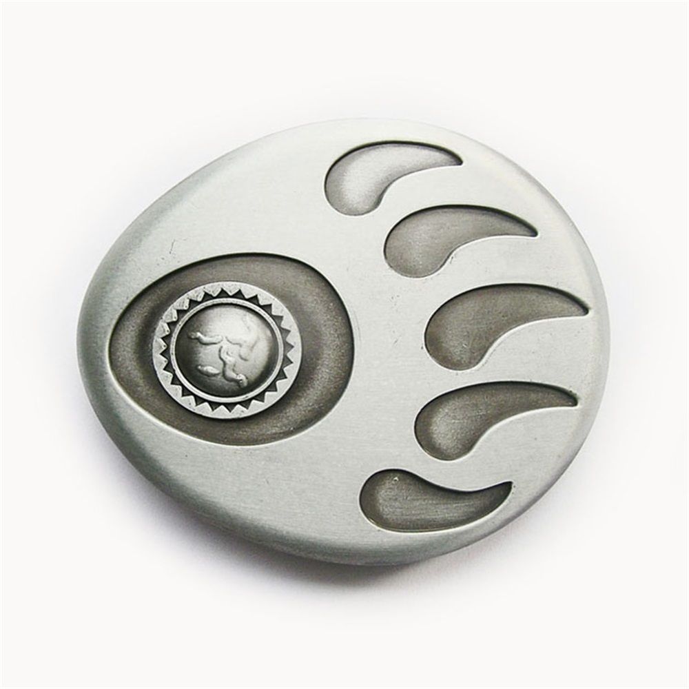 Antique Silver Oval Bear Paw Western Belt Buckle