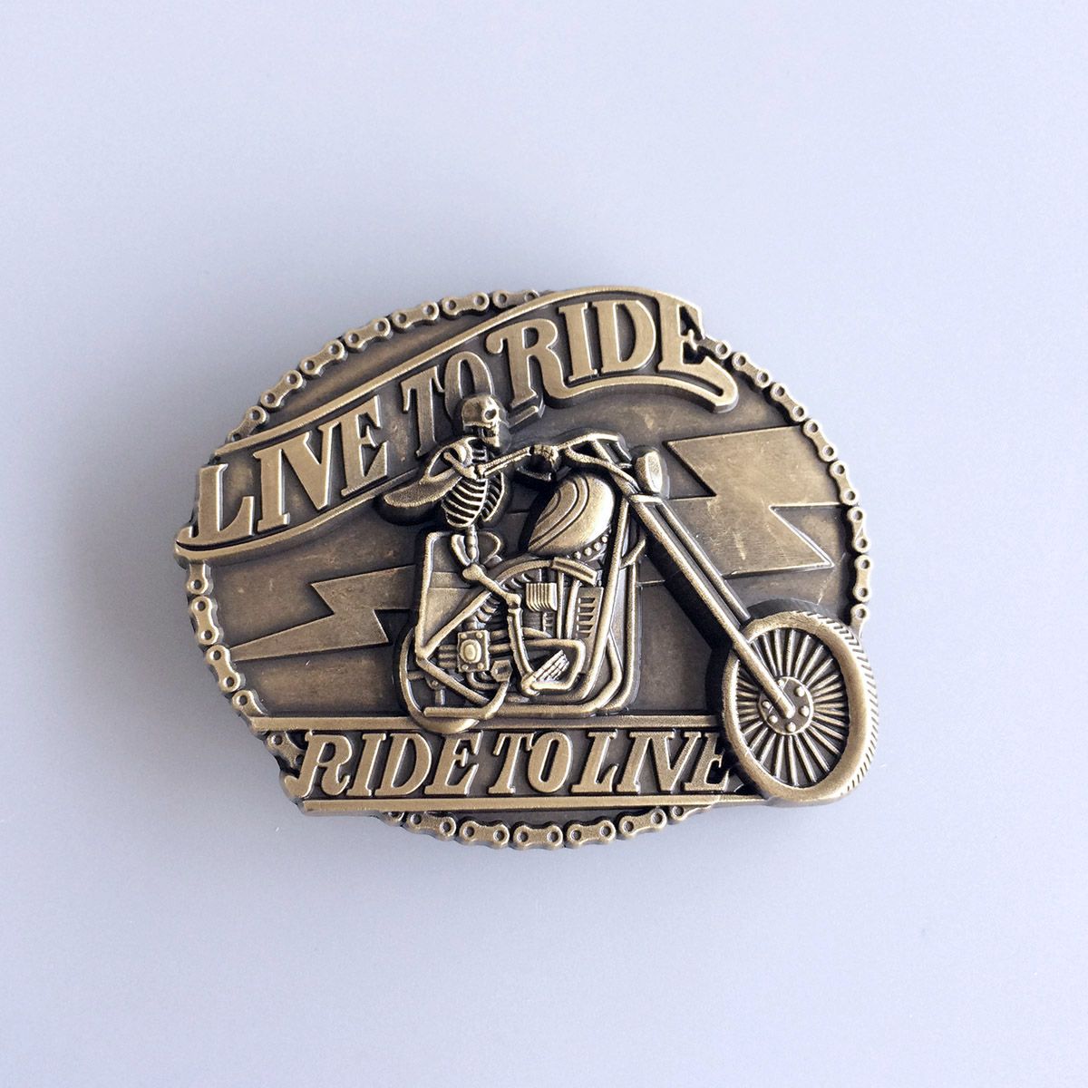 Vintage Bronze Plated Emo Skull Motorcycle Biker Rider Belt Buckle