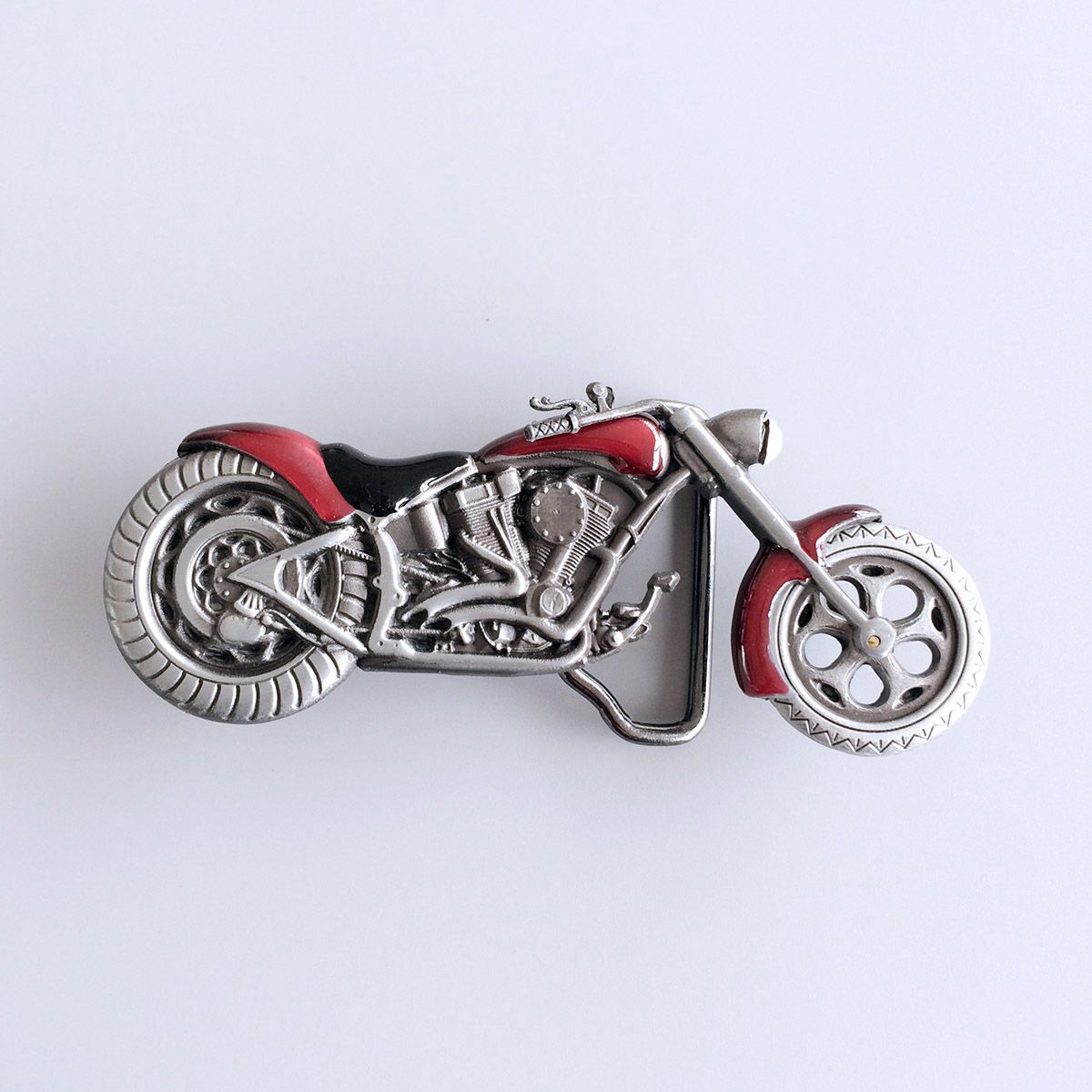 Vintage Red 3D Heavy Metal Motorcycle Belt Buckle