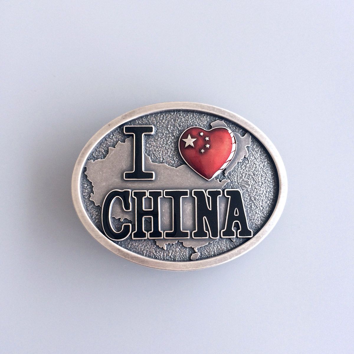 Vintage Silver Love China Chinese Map Flag Oval Belt Buckle BUCKLE-CH002SL