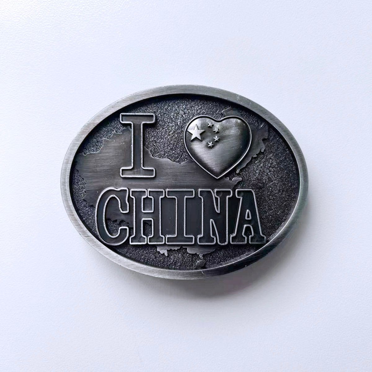 Antique Brushed Silver Love China Chinese Map Flag Oval Belt Buckle Without Enamel