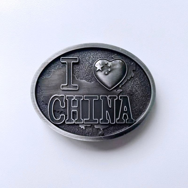 Antique Brushed Silver Love China Chinese Map Flag Oval Belt Buckle Without Enamel BUCKLE-CH002AS