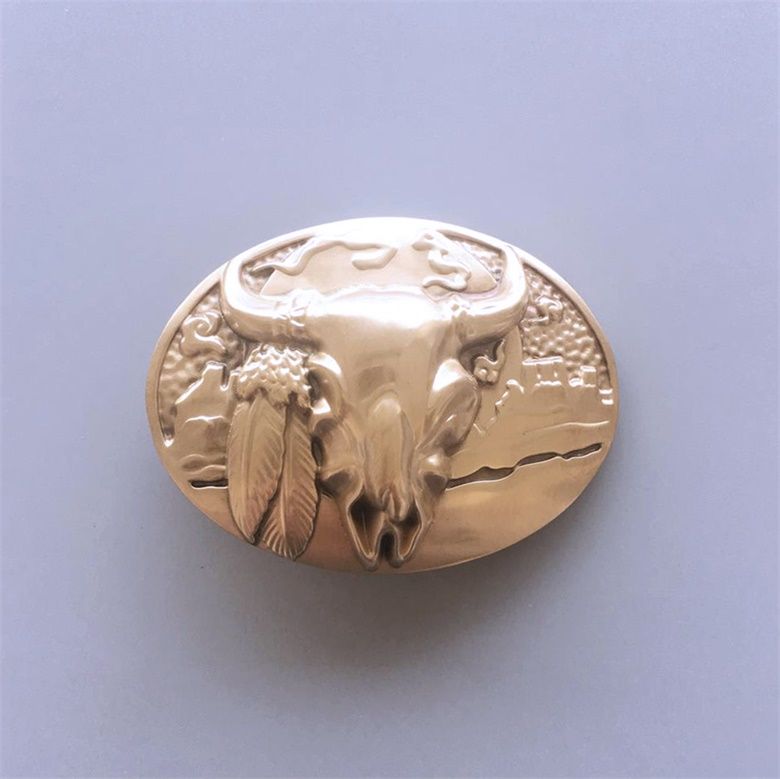 Western Rodeo Bull Oval Solid Brass Belt Buckle
