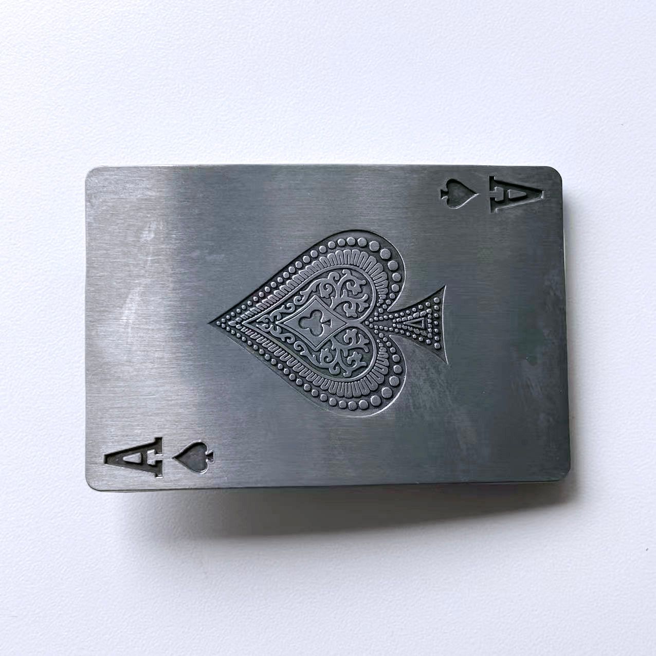 Antique Brushed Silver Ace Spade Card Rectangle Belt Buckle