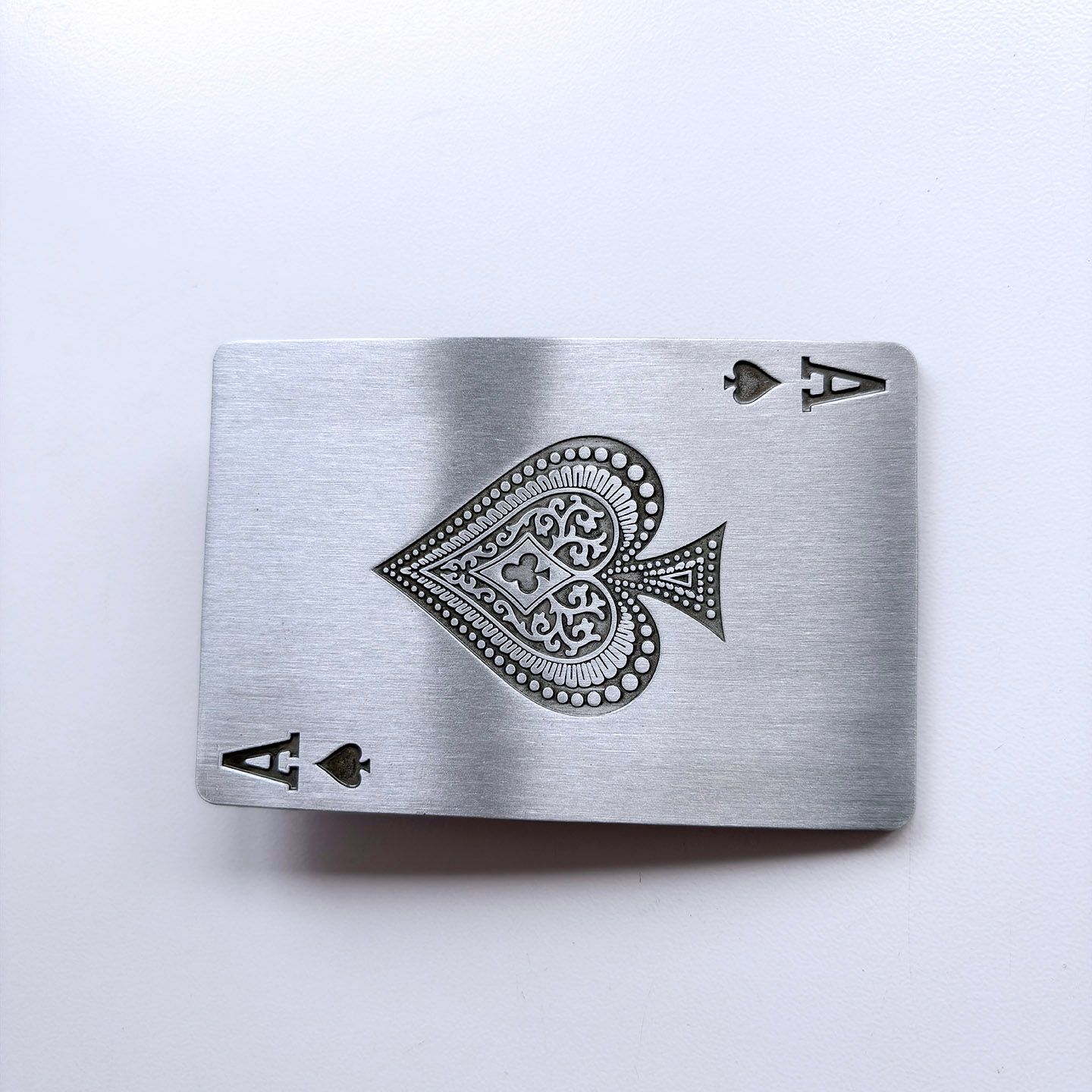 Antique Brushed Silver Ace Spade Card Rectangle Belt Buckle BUCKLE-CS013AS