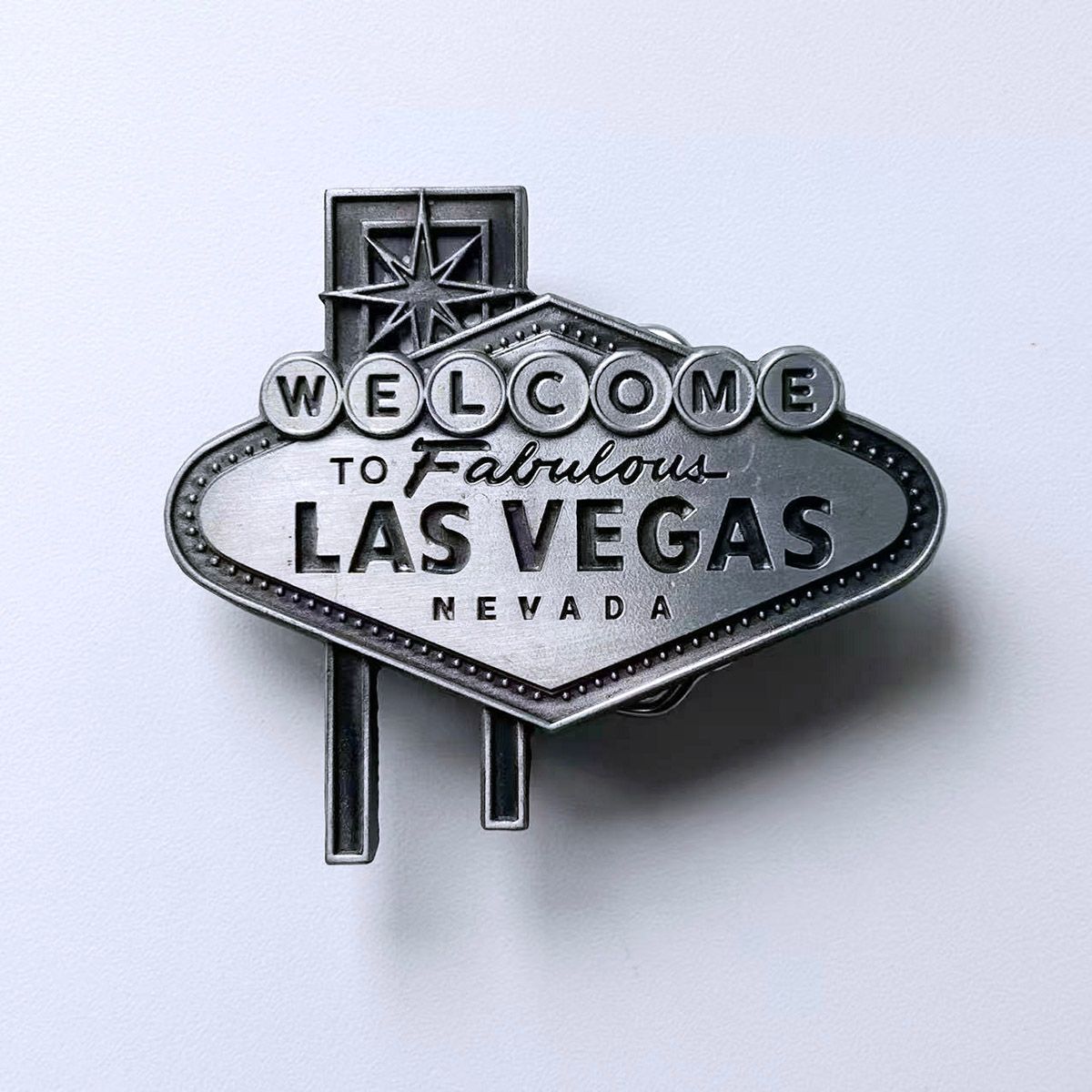 Antique Brushed Silver Nevada Las Vegas Sign Belt Buckle BUCKLE-CS033AS