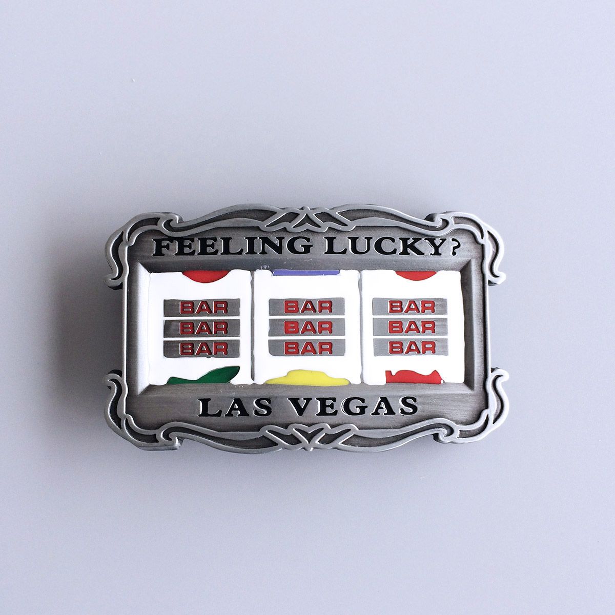 Vintage Enamel Las Vegas Slot Machine Lucky Belt Buckle