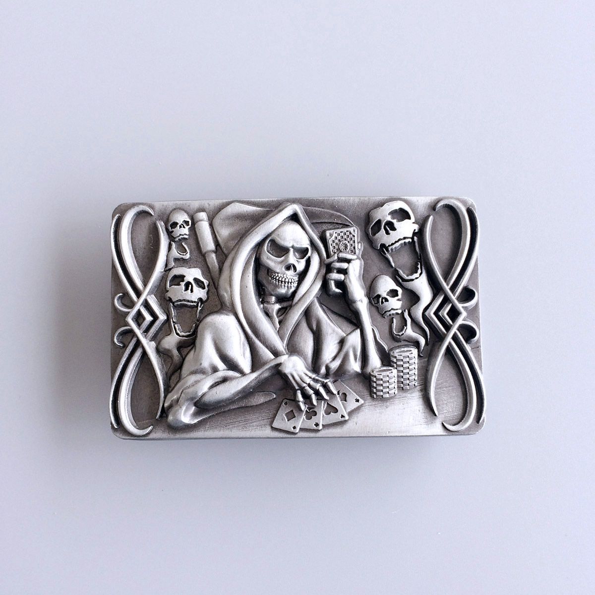 Vintage Tattoo Skull Death Casino Gamble Rectangle Belt Buckle (Without Enamel)